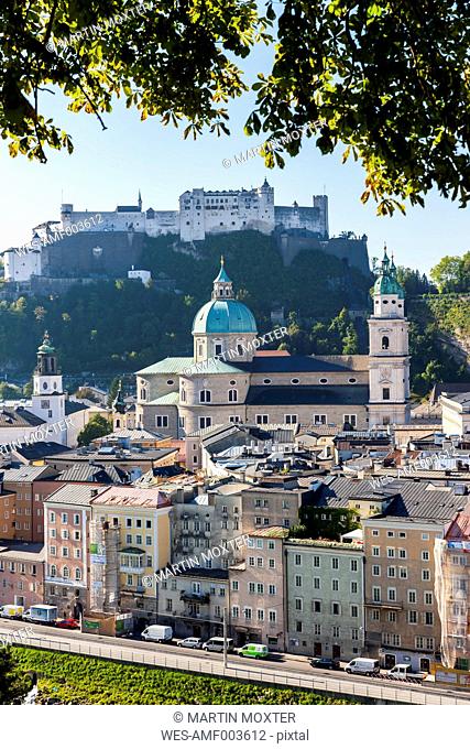 Austria, Salzburg, cityscape as seen from Kapuzinerberg