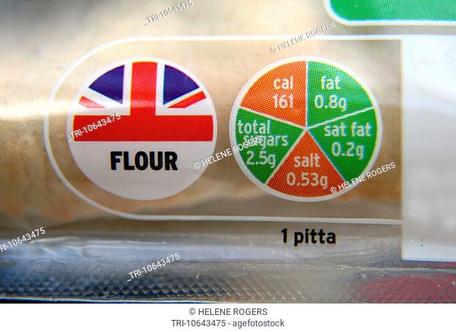 Packaging Of Pitta Bread Showing Calories, Fat, Saturated Fat, Sugars And Salt In A Traffic Light System