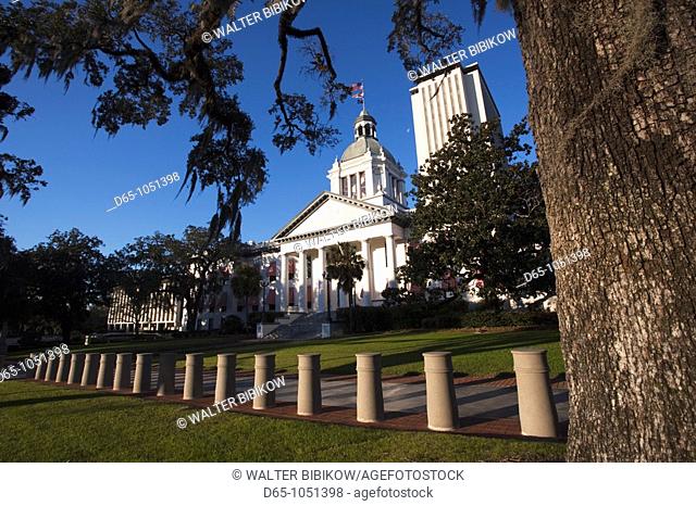 USA, Florida, Tallahassee, old and new State Capitol buildings, morning