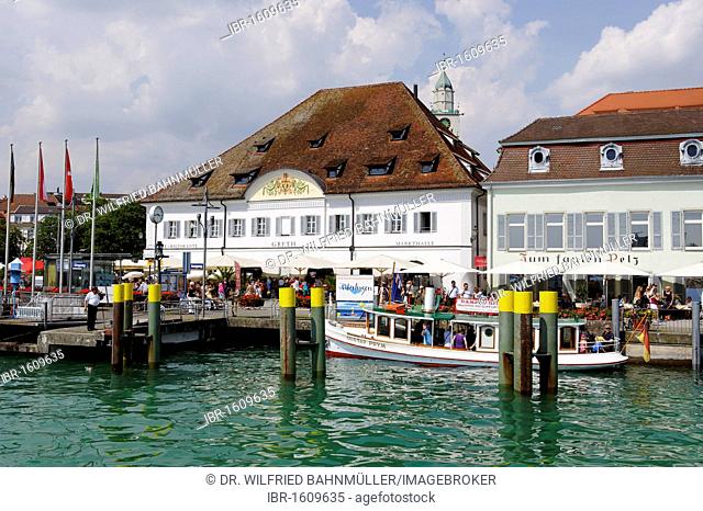 Ueberlingen on Lake Constance, lakeside promenade with wharf and the former Greth granary, Baden-Wuerttemberg, Germany, Europe