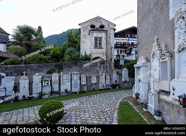 Cemetery, historical grave slabs, Parcines, South Tyrol, Italy