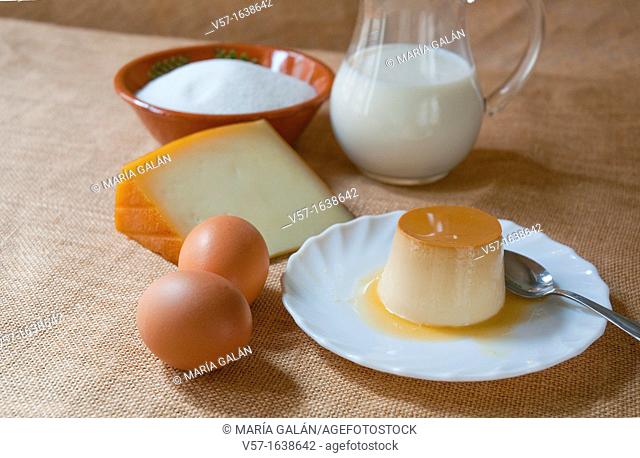 Cheese creme caramel with ingredients