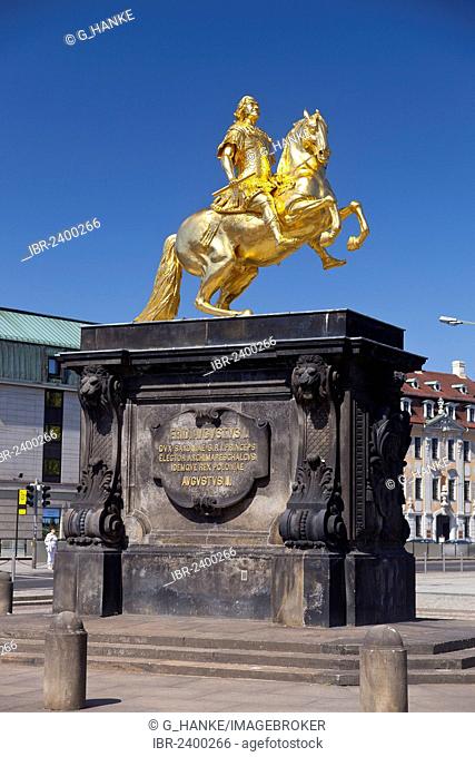 Golden Rider, monument to Augustus the Strong in Dresden-Neustadt, Hauptstraße, Saxony, Germany, Europe