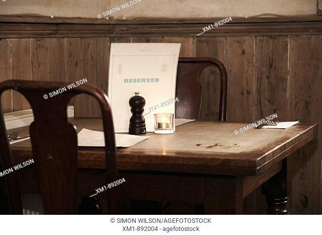 Reserved table in restaurant