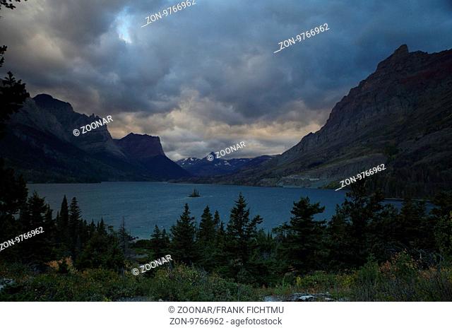 View of Wild Goose Island in St. Mary Lake in Glacier National Park, Montana