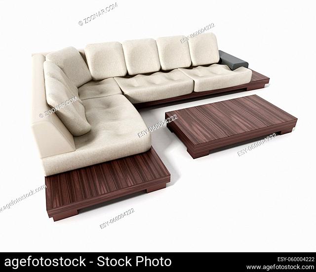 Modern and elegant sofa isolated on white background. 3D illustration