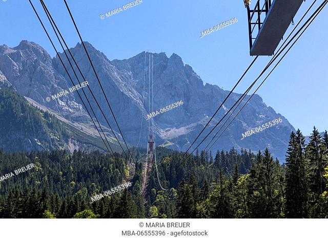 Eibsee cable car, Zugspitze massif, 2962 m, the highest mountain peak of Germany, north face, Wetterstein Range, Eastern Alps, Alps, Garmisch-Partenkirchen