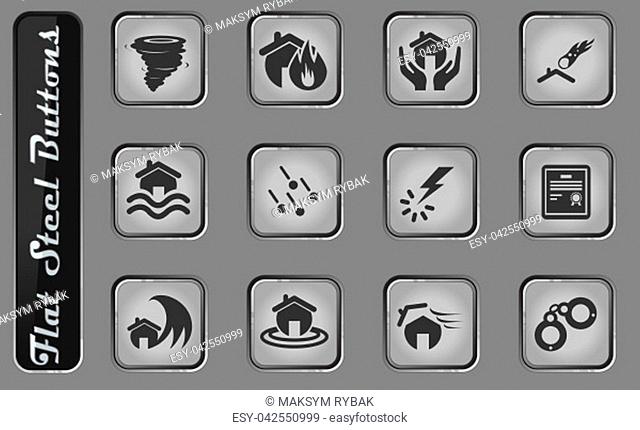 Home Insurance vector web icons on the flat steel buttons