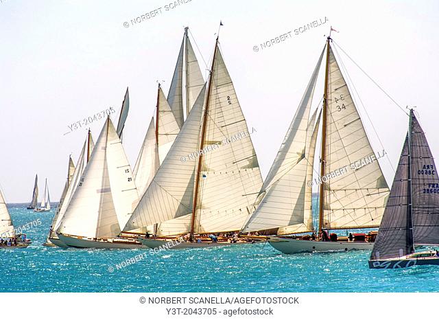 Europe, France, Alpes-Maritimes, Antibes. Les Voiles d'Antibes. Old sailing regatta collection, yachting trophy Paneira, a selection of the finest vintage...