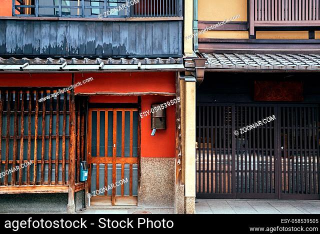 Japanese traditional house at Pontocho old restaurant street in Kyoto, Japan