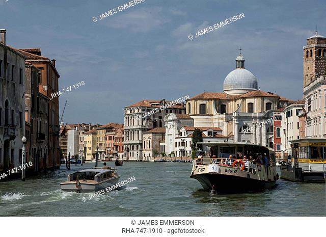 Water bus and taxi, Grand Canal at Marcuola, Venice, UNESCO World Heritage Site, Veneto, Italy, Europe