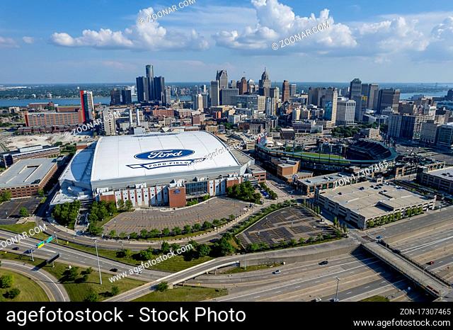 June 10, 2021 - Detroit, Michigan, USA: Ford Field is a domed American football stadium located in Downtown Detroit. It primarily serves as the home of the...