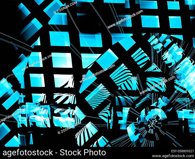 Abstract digitally generated futuristic blue and white checkered design