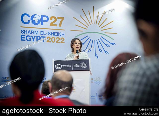 COP27 climate conference. Annalena Baerbock (Bündnis 90/Die Grünen), Federal Foreign Minister, photographed during the opening session of the topic day -...