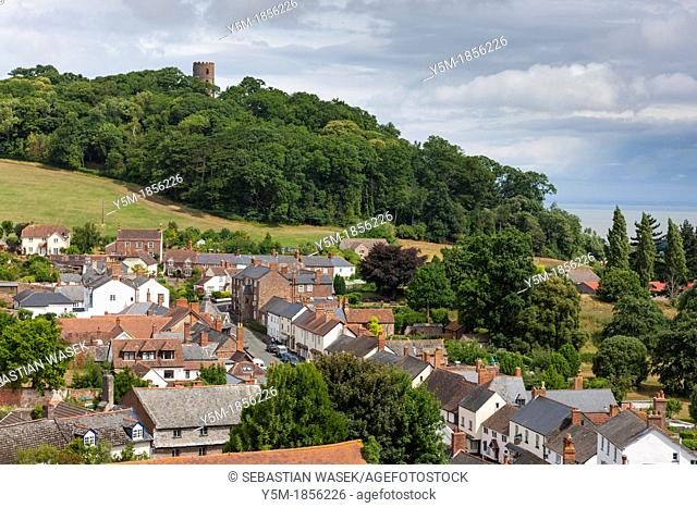 The Conygar Tower overlooking the village of Dunster, Somerset, England, UK, Europe