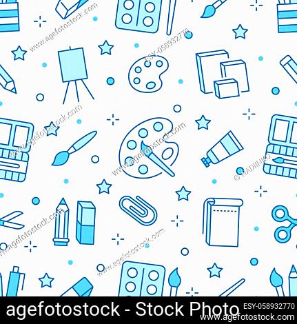 Stationery background, school tools seamless pattern. Art education  wallpaper with line icons of..., Stock Vector, Vector And Low Budget  Royalty Free Image. Pic. ESY-058932770 | agefotostock