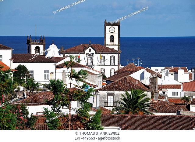 View to Vila Franca do Campo with Ilheu da Vila, south coast, Island of Sao Miguel, Azores, Portugal