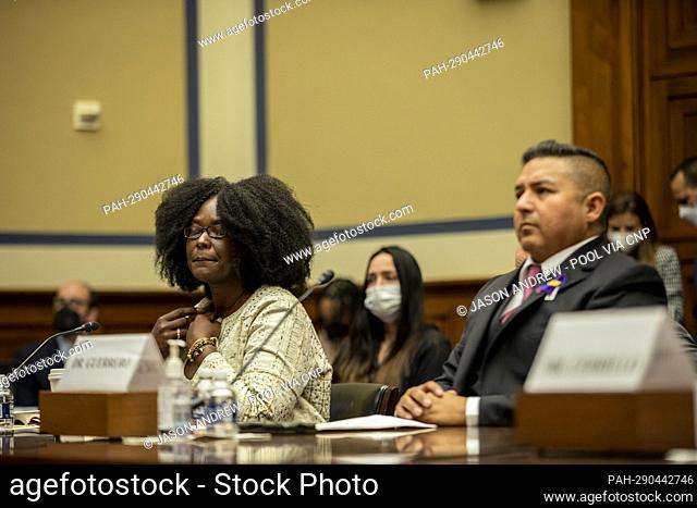 Zeneta Everhart, the mother of Zaire Goodman whom was injured in the Buffalo, New York shooting, sits to testify to The House Oversight and Reform Committee on...