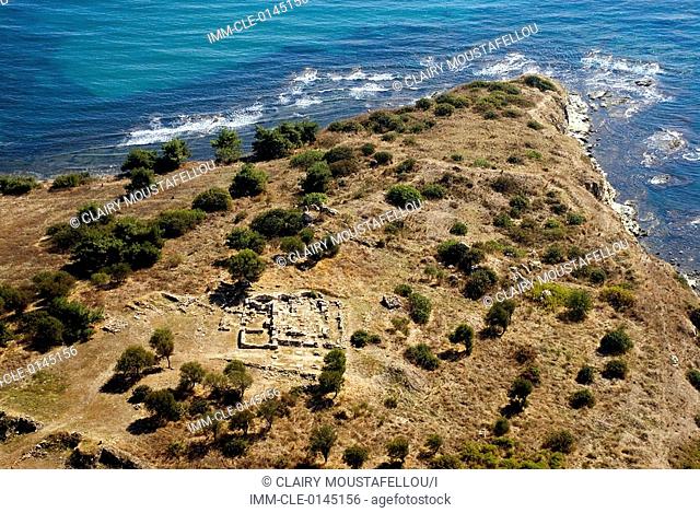 Aerial view of the ruins of Abdera, the town is now called Avdira. It is situated on the coast of the Xanthi prefecture, near the mouth of the Nestos River