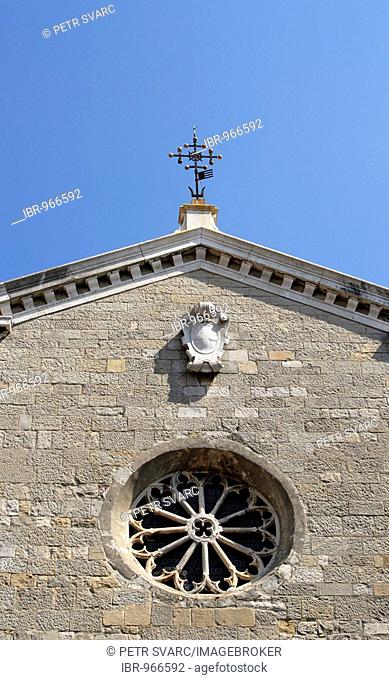 Facade of Church of Blessed Virgin Mary's Birth in old town, Stari Grad, Labin near Rabac in Istria, Croatia, Europe