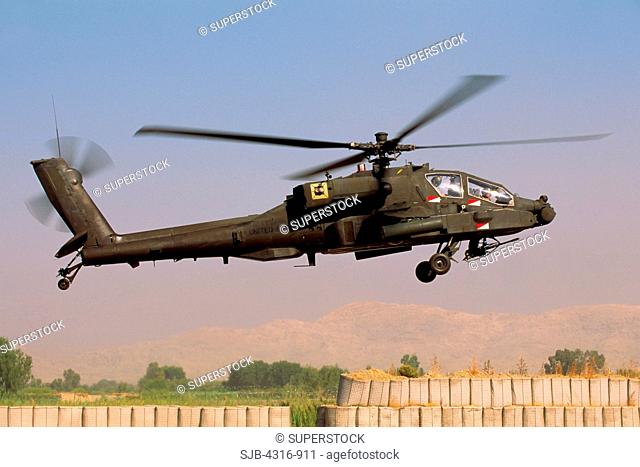 Profile View of the AH-64 Apache Longbow Gunship as It Launches From an Airstrip in Jalalabad, Afghanistan on a Combat Operation