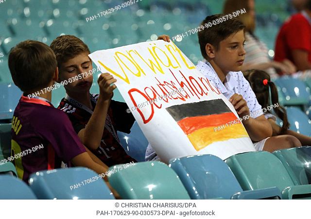 Fans of Germany can be seen before the start of the semi-final of the Confederations Cup between Germany and Mexico in Sochi, Russia, 29 June 2017