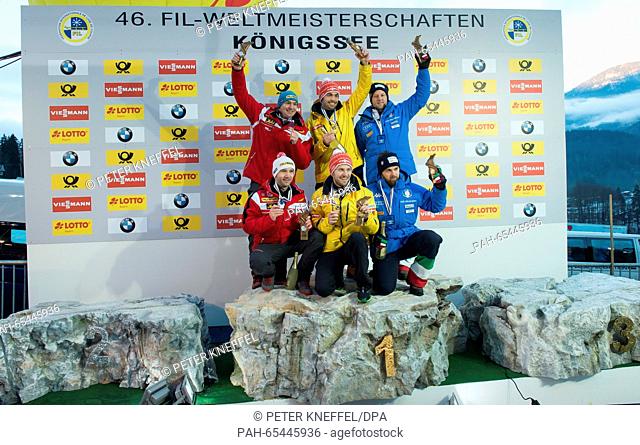 The Austrians (2nd place) Peter Penz (top left) and Georg Fischler (under right), The Germans (1st place) Tobias Wendl (middle, top) and Tobias Arlt (middle