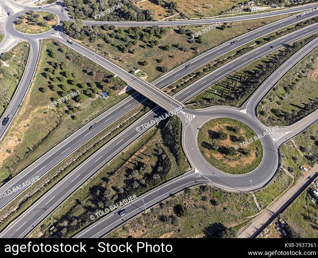 Ma-19 motorway and Son Noguera industrial estate roundabout, Llucmajor, Mallorca, Balearic Islands, Spain