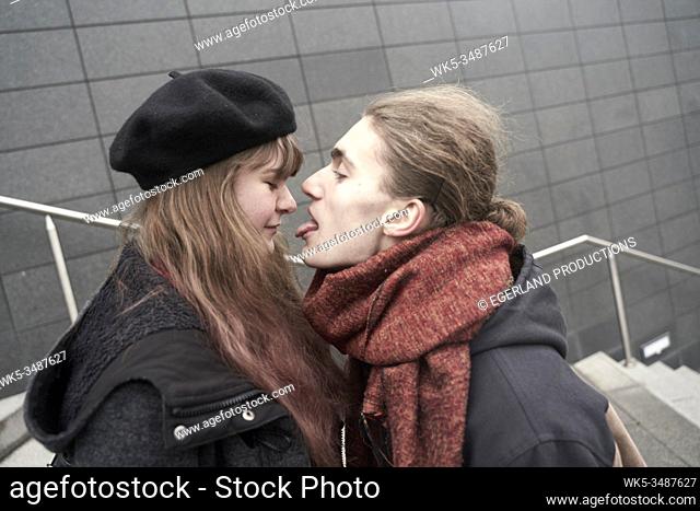 boyfriend licking girlfriend with tongue