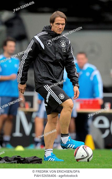 Assistant coach Thomas Schneider at practice for the German national soccer team at the training grounds 'Kleine Kampfbahn' next to the Commerzbank Arena in...