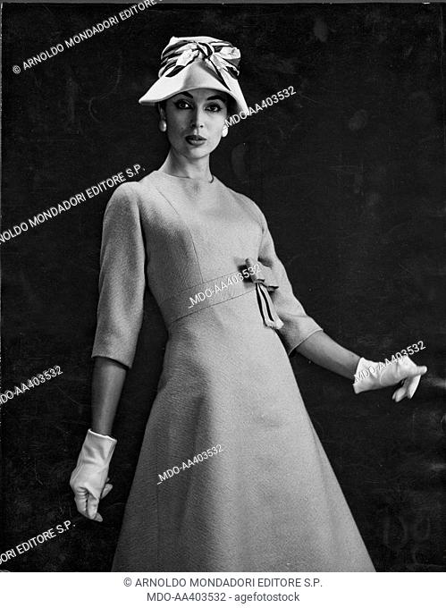 Dress designed by Antonio Canovas Del Castillo del Rey. Italian model Mara Scarafia wearing a dress designed by the fashion designer Antonio Canovas Del...