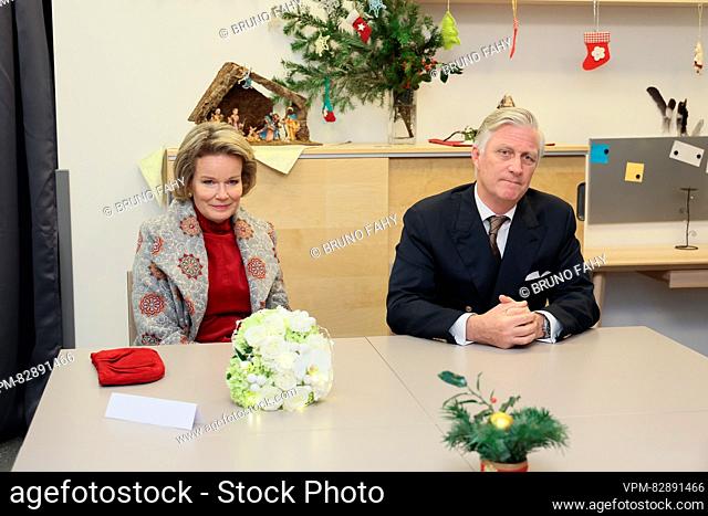 Queen Mathilde of Belgium and King Philippe - Filip of Belgium pictured during a royal visit to the Francoise Schervier rest and care home in Chaudfontaine