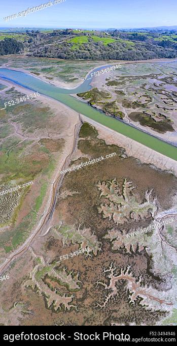 Aerial view of the marshes in the Oyambre Natural Park, San Vicente de la Barquera, Cantabrian Sea, Cantabria, Spain, Europe