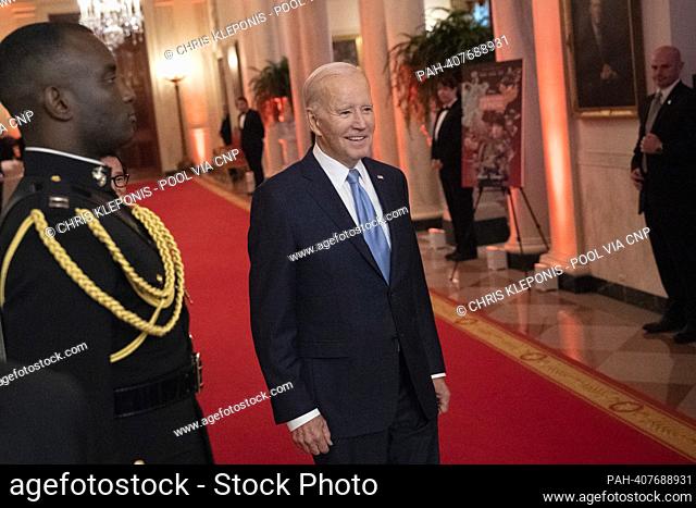 United States President Joe Biden arrives at a screening of “American Born Chinese”, an action comedy television series in celebration of Asian American