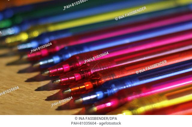 Various ball pens seen in Dortmund,  Germany, 04 May 2016. Photo: Ina Fassbender/dpa | usage worldwide. - Dortmund/North Rhine-Westphalia/Germany