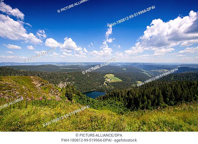 26 July 2018, Germany, Feldberg: View from the Feldberg mountain onto the Feldsee lake in the Black Forest. (NOTE: USE FOR RADIO PICTURES ONLY AFTER...