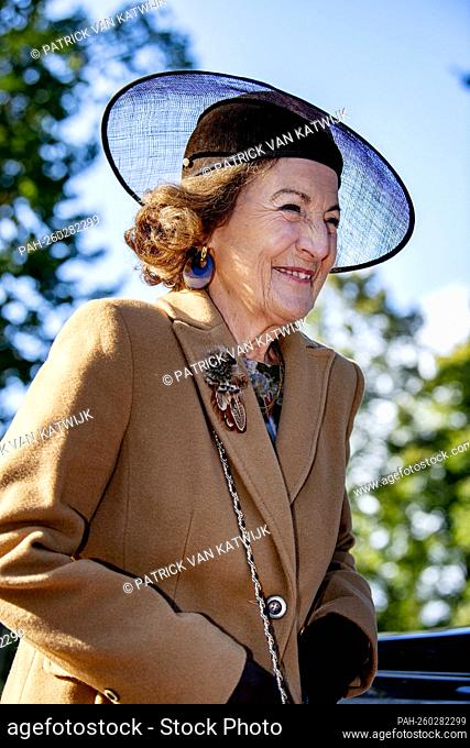 Princess Margriet attend the commemoration ceremony in memory of the killed crew members of the Short Stirling BK716 on the memorial field in the Bos der...