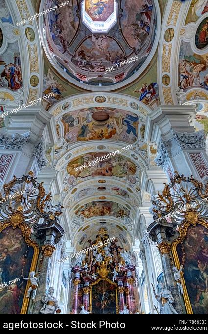 Ceiling painting and main altar in the former Cistercian abbey Schöntal monastery in Hohenlohe Schöntal in Jagsttal, Baden-Württemberg, Germany, Europe