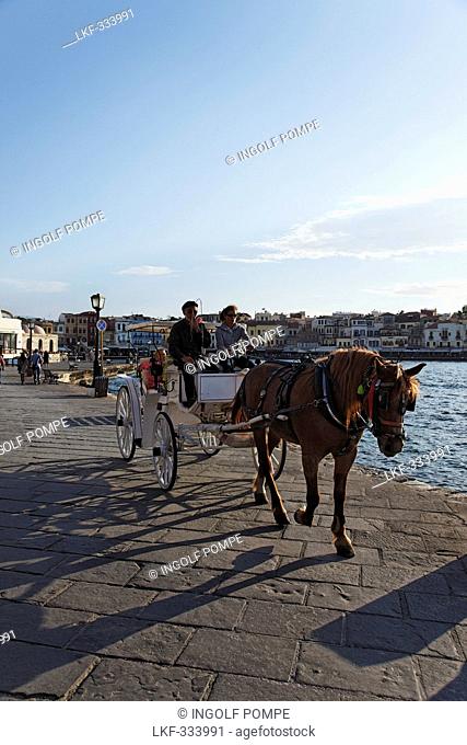 Horse-drawn carriage at port, Chania, Chania Prefecture, Crete, Greece