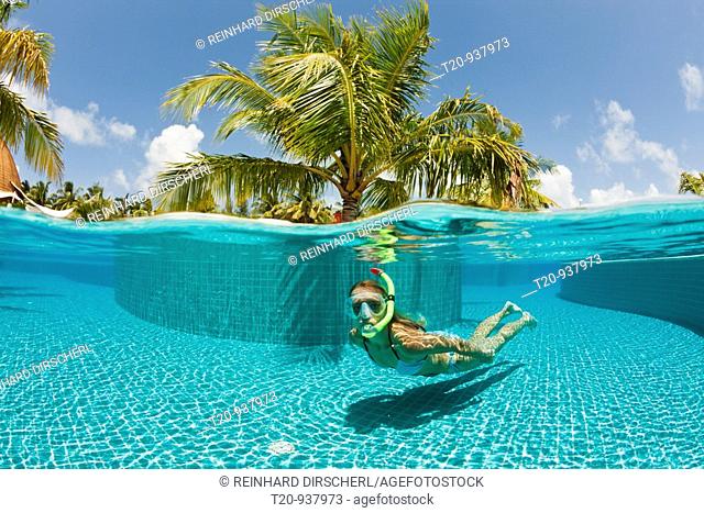 Woman in Swimming Pool, South Male Atoll, Maldives