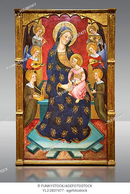 Gothic painted Panel Virgin of the Angels by Pere Serra. Tempera and gold leaf on wood. Circa 1385. 195. 8 x 131 x 11 cm