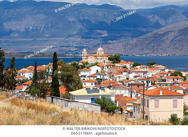 Greece, Central Greece Region, Galaxidi, elevated town view