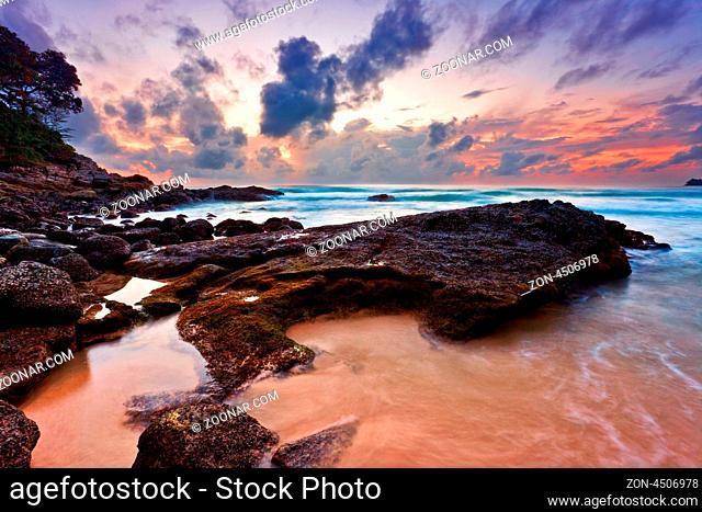 Tropical beach at beautiful sunset. Nature background