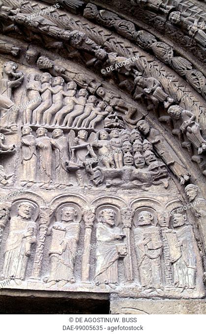 The Last Judgement, relief on the entrance to the Collegiate Church of St Mary Royal, Sanguesa, Navarra. Spain, 12th-14th century
