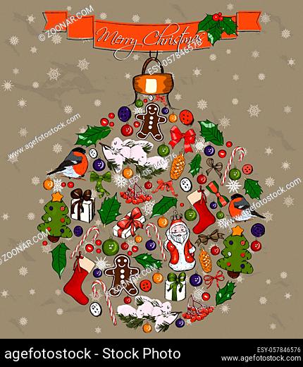 Christmas ball made from decorations. Vector illustration EPS10