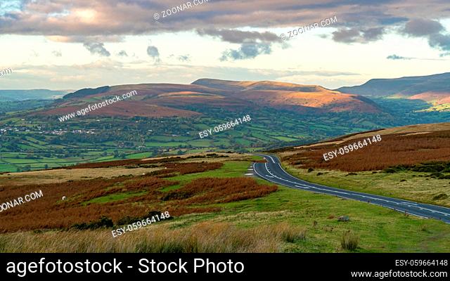 Landscape in the Brecon Beacons National Park on the B4560 between Llangynidr and Ebbw Vale, Powys, Wales, UK