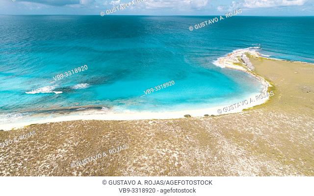 Aerial view Tropical beach of island Cayo de Agua, Los Roques, Venezuela