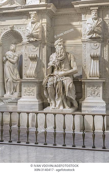 Moses statue, Michelangelo's tomb for Julius II, Basilica of San Pietro in Vincoli interior, Rome, Lazio, Italy