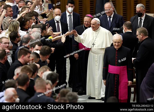 Pope Francis the audience with participants in the Archdiocese of Lodz (Poland) pilgrimage in Paul VI Hall at the Vatican. 28 Apr 2022