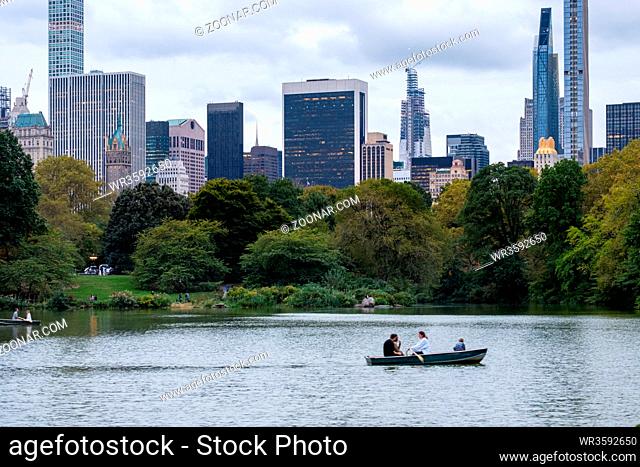 New York City - USA - Sep 30 2019: Early autumn color in Central Park South